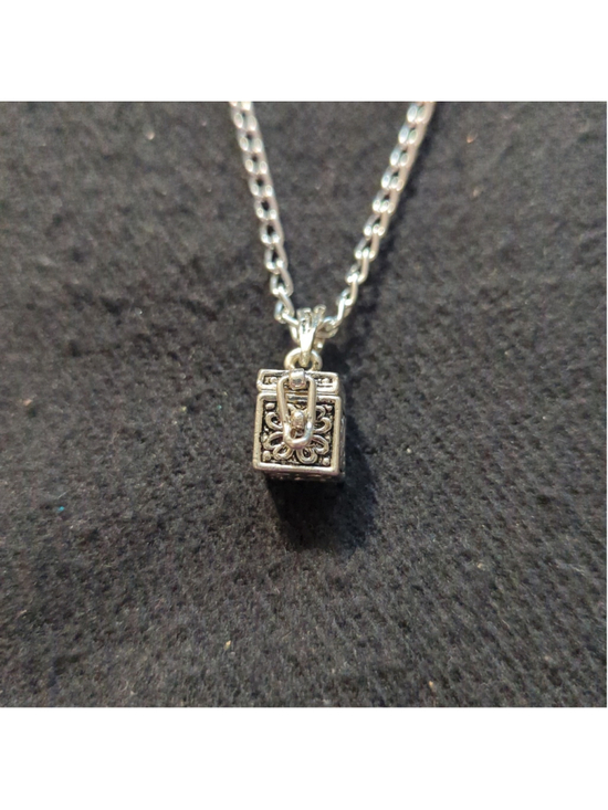None Jewelry - Silver Tone Cross Fish Christian Hinged Box Dainty Pendant Statement Necklace